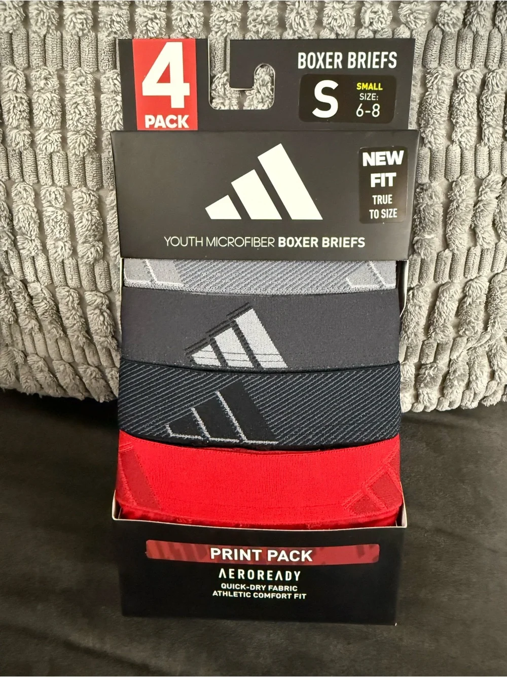 adidas Youth Boxer Briefs 4-Pack — Gray, Navy, Red